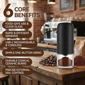 เครื่องบดกาแฟไฟฟ้าขนาดเล็กแบบพรีเมียม ชาร์จผ่าน USB บดอัตโนมัติ - Product Image 3