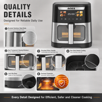 Friteuse à air numérique 6,5 L 1500 W avec double chauffage, fenêtre visible, écran couleur, appareil de cuisine OEM - Grande Vente