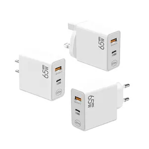 65W GaN PD USB-C 충전기 듀얼 포트 빠른 충전 3.0 고속 충전 휴대 전화 전원 플러그 전기 사용을위한 여행 벽 어댑터