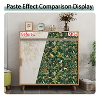 1 rouleau de papier peint autocollant vintage vert forêt avec animaux, papier contact à décoller et à coller avec des motifs de plantes, de fleurs et d'oiseaux