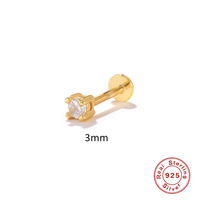 Boucles d'oreilles clous simples à quatre griffes en argent sterling S925, très vendues, pour cartilage, à tête plate et à filetage
