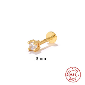 Boucles d'oreilles clous simples à quatre griffes en argent sterling S925, très vendues, pour cartilage, à tête plate et à filetage - Product Image 5