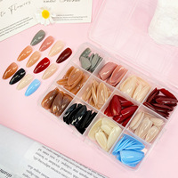 Faux ongles français portables à couverture complète préconçus, 12 couleurs, en boîte, brillants, 288 pièces, pour fournisseur transfrontalier