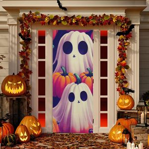 Bannière de porte Joyeux Halloween avec squelettes dansants amusants, citrouilles, fantômes et éléments effrayants – Housse de porte décorative pour fête, personnalisable - Product Image 5