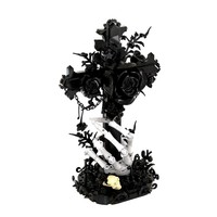 Blocs de construction MOC, scène de cimetière sombre avec croix de rose gothique, cadeau d'Halloween, ornement de bureau, jouets d'assemblage en plastique S1025 S0151