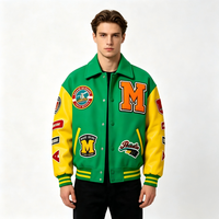 Veste de baseball surdimensionnée en chenille OEM avec patchs vintage, manches en simili cuir, streetwear, veste de baseball pour homme