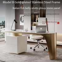 Bureau de direction ergonomique minimaliste en pierre frittée de luxe avec design incurvé et armoire de rangement pour la maison et le bureau