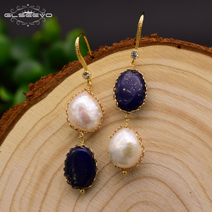 Orecchini <span class=keywords><strong>pendenti</strong></span> in pietra naturale con lapislazzuli d'acqua dolce perla barocca orecchini <span class=keywords><strong>pendenti</strong></span> lunghi per gioielli di lusso da donna - Product Image 2