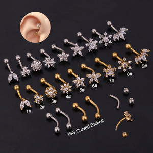 Wholesale New curved tragus piercing stainless steel zircon eyebrow nails piercing titanium body piercing Jewelry