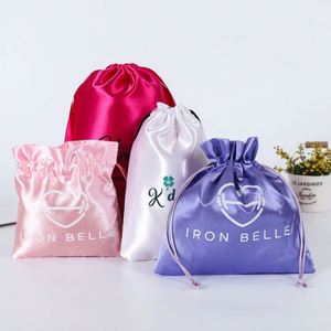 Petit sac cadeau en tissu imprimé avec logo, luxueux, doux, en satin de soie, pour parfum, emballage personnalisé, sac à bijoux avec cordon de serrage - Product Image 5