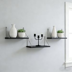<b>Wall</b> <b>Mounted</b> <b>Shelf</b> Black Floating Rectangle Stainless Steel For Living Room Storage Display <b>Shelves</b> - Product Image 3