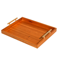 Plateaux de service rectangulaires en bois de luxe rustique avec poignées en métal sculpté poli or pour café thé fruits Dessert alimentaire