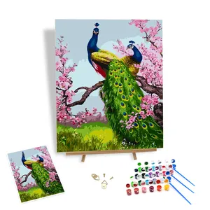 Factory Price Wholesale Painting by Numbers Elegant Animal Peacocks and Peach Flowers Diy Digital Oil Painting Kits