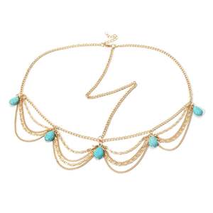 Diadema de Estilo Étnico Bohemio con Borlas Multicapa y Colgante de Turquesa, Chapada en Aleación, para Fiestas, Unisex, Primavera 2024 - Product Image 5