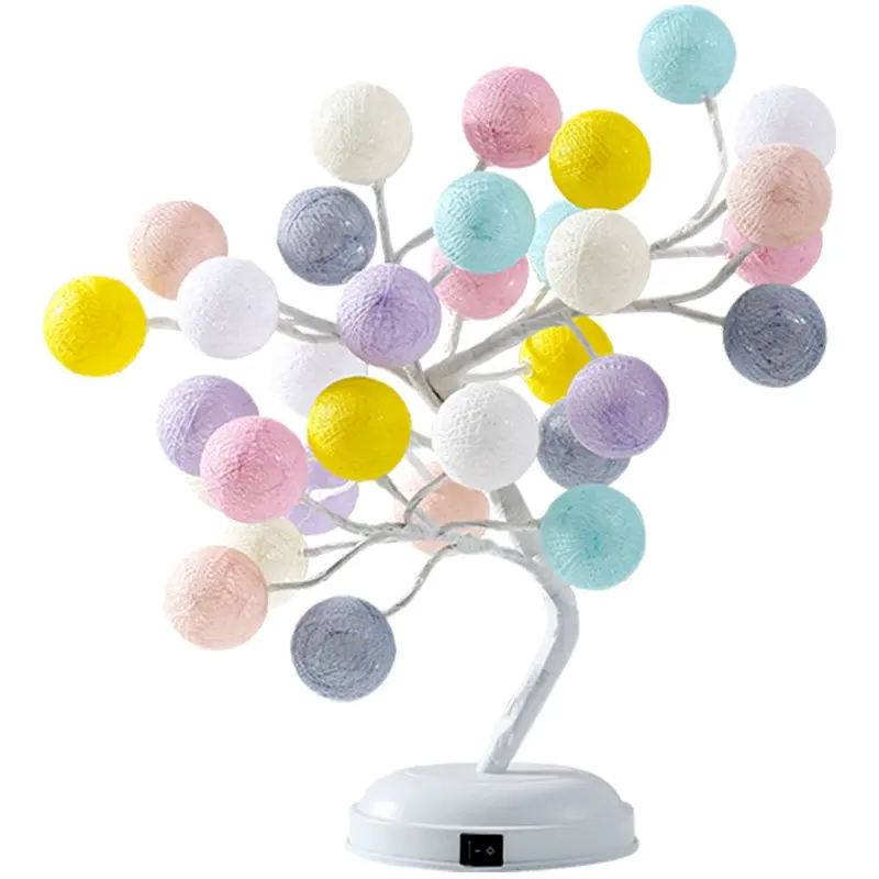 Colors Romantic Led Cotton Ball Tree Table Lamp W USB&Battery For Decoration Night Light Gift Holiday Party Wedding Mother's Day