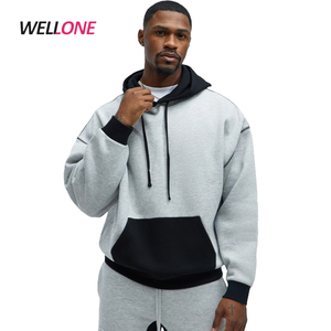Sudadera con Capucha Extra Grande para Hombre, Diseño Personalizado, Dos Tonos en Contraste, Gris y Negro, Felpa de Algodón, Bolsillo Tipo Canguro, Venta Caliente en la Feria de Cantón - Product Image 1