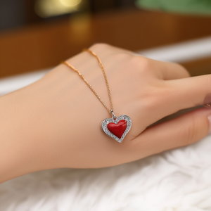 Fine Charm <b>Bracelet</b> 316L Stainless Steel PVD Gold Plating <b>Red</b> Heart Pendant Women's Jewelry - Product Image 3