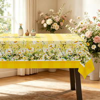 Nappe à carreaux jaunes motif marguerites blanches, résistante à l'huile, pour cuisine, pique-nique, style campagnard - Prix usine - Offre spéciale