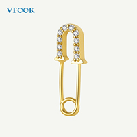 VFOOK Findings – Fermoir de bijoux en or massif 18 carats, connecteur de breloque pour la création de bijoux fins, motif épingle de sûreté incrustée de zircons cubiques, design unique
