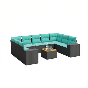 Black Poly <b>Rattan</b> Garden <b>Sofa</b> Set With Cushions 10 Piece Outdoor Furniture Contemporary Design - Product Image 1