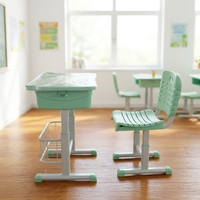 Ensemble bureau et chaise d'école réglables en hauteur, bureau d'élève en plastique avec plateau de rangement