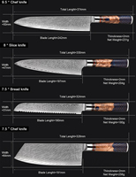Ensemble de couteaux de cuisine, couteau utilitaire de sculpture Santoku de Chef japonais en acier de damas à poignée forgée Offre Spéciale