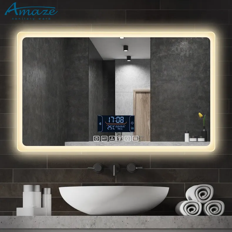 중국 현대 LED 빛 직사각형 스마트 led 거울 욕실 벽걸이 형 터치 스크린 화장대