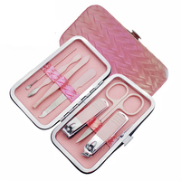 Kit de manucure et pédicure classique personnalisé en acier inoxydable rose, 16 pièces, 7 pièces, boîte professionnelle, durable, portable