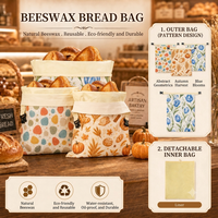 Sac de transport pour pain en tissu de coton double couche avec logo personnalisé, réutilisable, lavable, de qualité alimentaire, avec revêtement en cire d'abeille