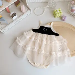 Summer cotton infant sleeveless dress lace cute party clothing children cute mesh jumpsuit baby girl romper