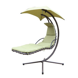 Chaise longue suspendue incurvée d'extérieur avec parasol, coussin en tissu et structure métallique pour patio SL-SW5264C - Product Image 1