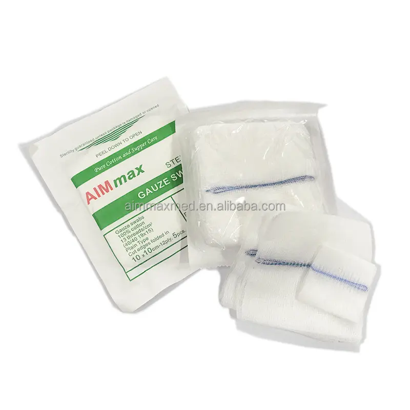 Tampone di garza medico spugna di garza sterile 100% cotone tessuto garza chirurgica 10x10 cm 8 strati uso ospedaliero