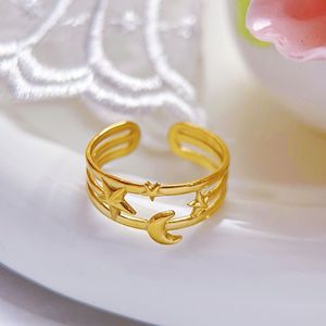 도매 방수 조정 가능한 반지 비 변색 금 도금 스테인레스 스틸 달 별 반지 여성 - Product Image 5