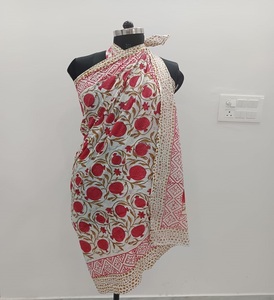 2026 Wholesale Price 100% Cotton Indian Hand Block Print Beach <b>Sarongs</b> Soft Voile Fabric Summer Quick Dry Breathable Plus Size - Product Image 2