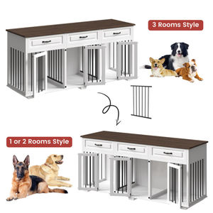 Vente en gros xxxl grand bois blanc cage pour animaux de compagnie chenil extra large chien caisse meubles avec 3 portes tiroirs - Product Image 5