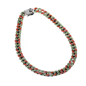 NL2023 Collar de diamantes de imitación Hip Hop 13 mm Chunky Rainbow Diamond Collar de cadena cubana
