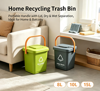 Poubelle de recyclage portable en PP avec couvercle rabattable et poignée de transport, 8L 10L 15L, poubelle de tri pour la maison et la cuisine