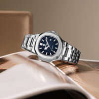Montre à quartz Gohuos 8803 en acier inoxydable, cadran carré, affichage de la date, minimaliste, élégante, de luxe, pour hommes d'affaires, avec boîte