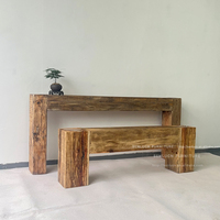 Banc console en bois massif artisanal Wabi-sabi, style rétro, utilisation polyvalente multi-scènes, banc géométrique en bois massif