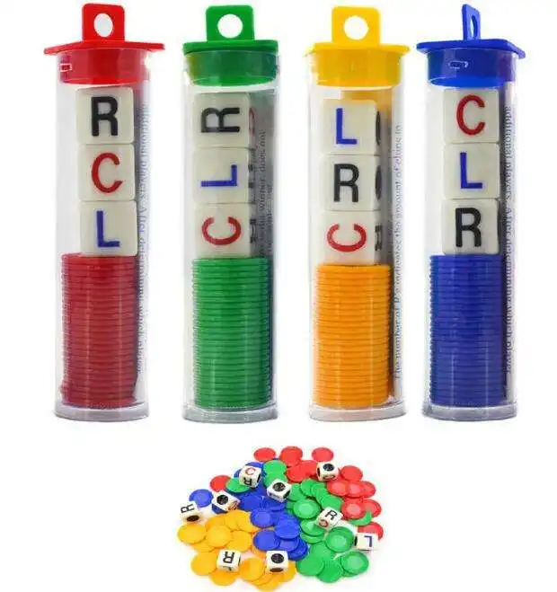 YIZHI Set permainan dadu-warna Kiri tengah dan kanan 4 warna dengan paket tabung chip bermain dadu untuk anak-anak