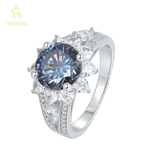 <span class=keywords><strong>Bague</strong></span> <span class=keywords><strong>de</strong></span> fiançailles et alliance en argent sterling S925 <span class=keywords><strong>de</strong></span> luxe, tempérament élégant, moissanite bleu blanc couleur D VVS, motif tournesol - Product Image 3
