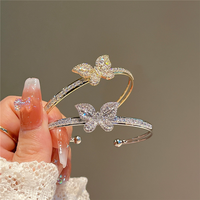 Bracelet papillon micro zircon avec bracelet glacé réglable pour femmes de la mode plaqué or véritable