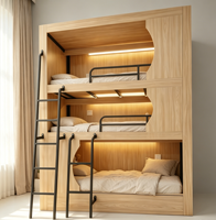 Lits superposés multifonctionnels personnalisés de style moderne à trois niveaux, combinaison de métal et de bois pour les écoles, les hôtels et les appartements