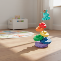 Jeu d'empilage de gâteaux ronds en mousse Pony, jouet éducatif de construction avec figurines d'animaux en plastique souple pour les tout-petits et les enfants