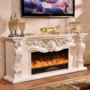 <span class=keywords><strong>Console</strong></span> de chauffage intérieure autoportante de style français en bois massif sculpté à la main avec foyer électrique et flamme LED réaliste - Product Image 1