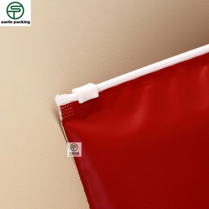 Custom Typographic Logo Clothes Zip Bag Cpe Matte RED Frosted Zipper Mailing Bags for Clothing Packaging - Product Image 5