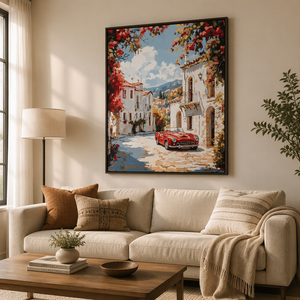 Kit Pittura a Numeri Personalizzato Città Mediterranea <span class=keywords><strong>Auto</strong></span> Rossa Vintage Scenografia Fai da Te Pittura Acrilica su Tela Stampata 40x50cm Paesaggio per Adulti - Product Image 3