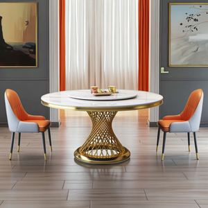 Ensemble de table et de chaises de salle à manger rondes en marbre de luxe moderne, 4, 6, 8 places, métal, pierre frittée, mobilier complet, salle à manger, designs classiques - Product Image 6