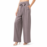 Pantalon large personnalisé pour femme, taille à ceinture, drapé, extensible, élégant, décontracté, avec nœud, lisse et tendance