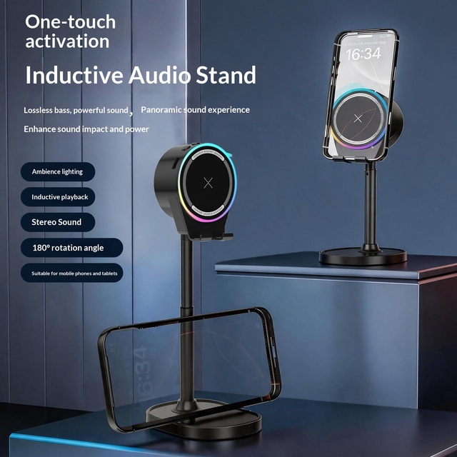 Cross-border New for 5.3 Mini Speaker 360 Surround Sound RGB Ambient Lighting Wireless Phone Holder Desktop Audio System